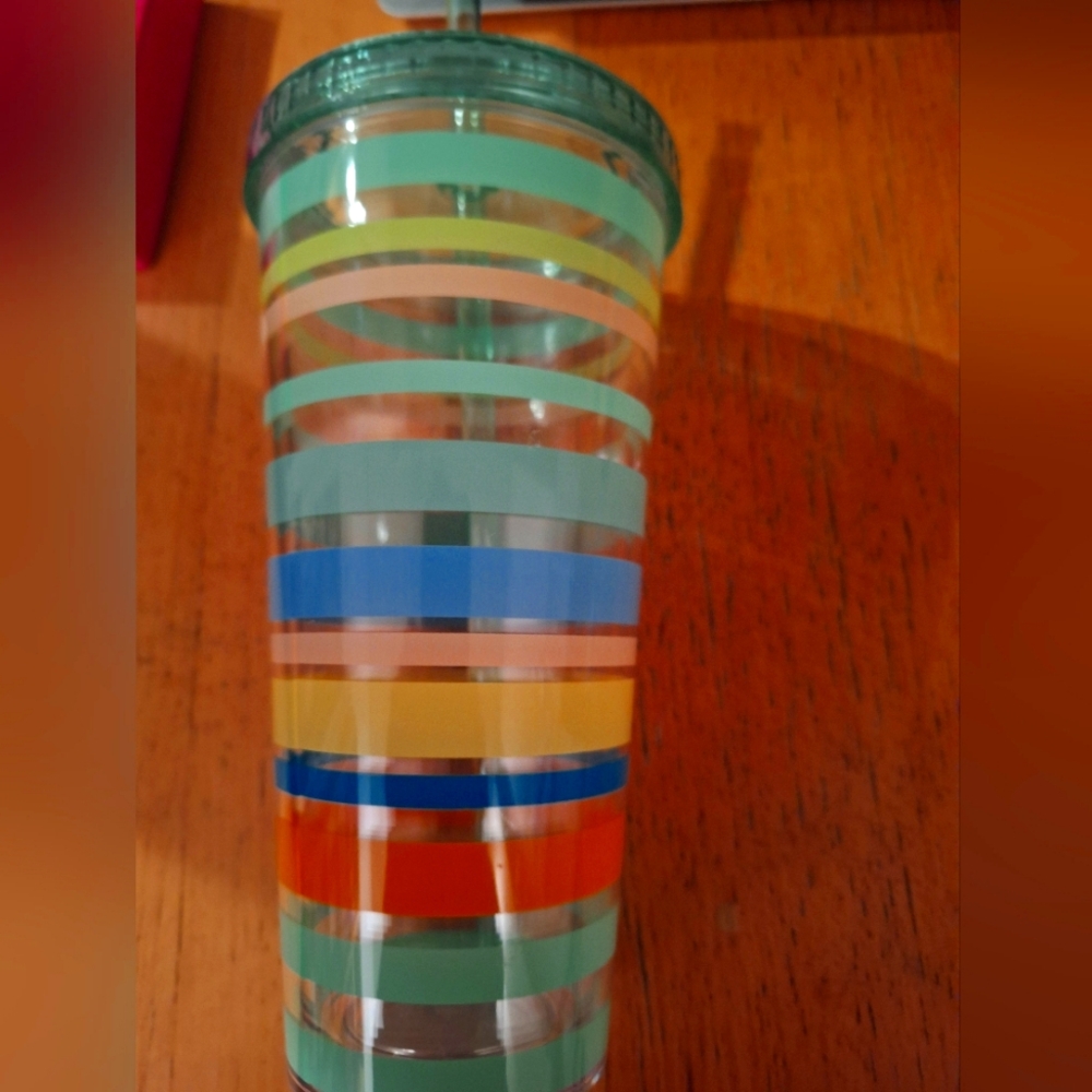 Striped Tumbler with Straw